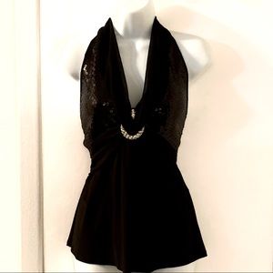 Sequin Halter Top with Jeweled Encrusted Embellishment